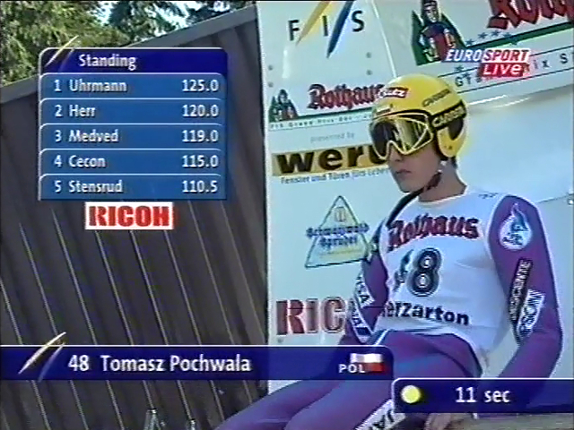 Tomasz Pochwała w japońskim kombinezonie (Eurosport)